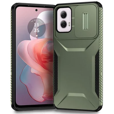 For Motorola Moto G Power (2024) Case Slide Lens Window TPU+PC Phone Cover Anti-Fall Protection - Green