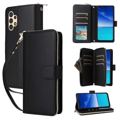 R20 For Samsung Galaxy A13 5G / 4G / A04 4G / A04s 4G / M13 5G Case Zipper Leather Phone Cover - Black