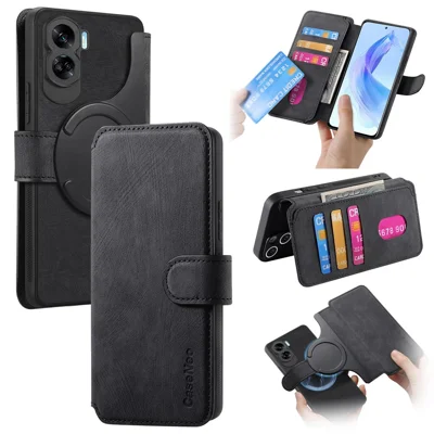 For Honor 90 Lite 5G Magnetic Case CASENEO Detachable Leather Phone Wallet Cover - Black