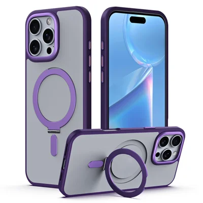 For iPhone 16 Pro Magnetic Case Anti-Drop TPU+Acrylic Kickstand Phone Cover - Purple