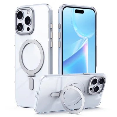 For iPhone 16 Pro Max Case Compatible with MagSafe TPU+Acrylic Kickstand Phone Cover - Transparent