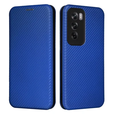 For Oppo Reno12 Pro 5G (Global) Case Carbon Fiber Texture Magnetic Closing Leather Phone Cover - Blue