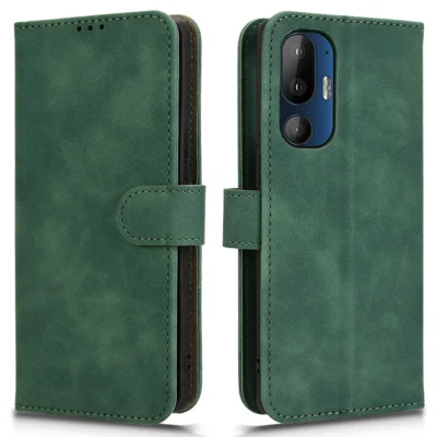 For HTC U24 Pro 5G Phone Case Skin-Touch PU Leather Wallet Magnetic Clasp Anti-Drop Cover - Green