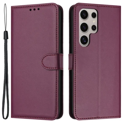For Samsung Galaxy S24 Ultra Case Stand Leather Wallet Phone Cover with Strap - Purple