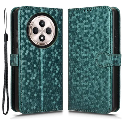 For Oppo Reno12 F 5G Wallet Phone Case Dot Pattern Imprint PU Leather Flip Cover - Green