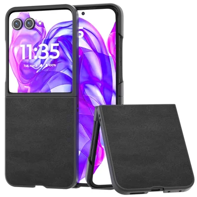 ABEEL For Motorola Razr 50 Ultra 5G Case Cowhide Texture Anti-Drop PU+PC Phone Cover - Black