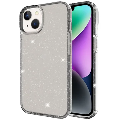 GW18 For iPhone 14 Transparent Glitter Powder Anti-Scratch Soft TPU Case Phone Back Cover - Transparent Black