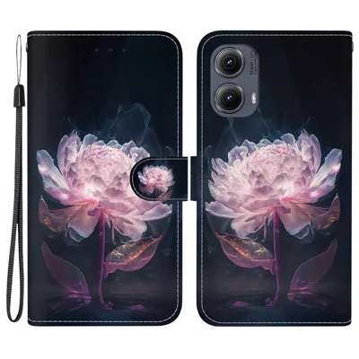 For Motorola Edge (2024) 5G Wallet Case Pattern Print Leather Phone Cover - Purple Peony