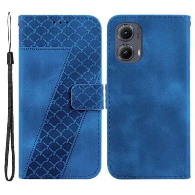 For Motorola Edge (2024) 5G Case 7-Shaped Pattern Leather Shockproof Phone Cover - Dark Blue