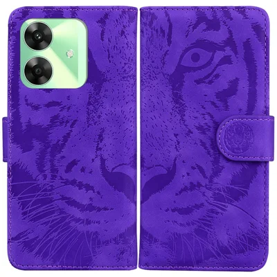 For Realme Note 60x 4G / C63 4G / C61 4G / Narzo N63 4G Phone Case Tiger Imprint Leather Wallet Cover - Purple