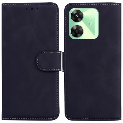 For Realme Note 60x 4G / C63 4G / C61 4G / Narzo N63 4G Wallet Case Solid Color Leather Phone Cover - Black