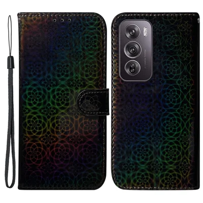 For Oppo Reno12 Pro 5G (Global) Stand Case Dazzling Flower Leather Phone Cover - Black
