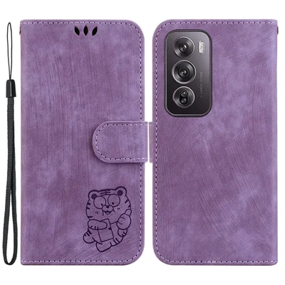 For Oppo Reno12 Pro 5G (Global) Stand Case Cute Tiger Imprint Leather Wallet Phone Cover - Purple
