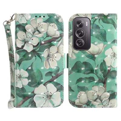 For Oppo Reno12 Pro 5G (Global) Wallet Case 3D Pattern Print Leather Phone Cover - Watercolor Flowers