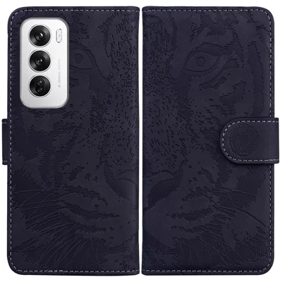 Plånboksfodral för Oppo Reno12 5G (Global) med läderfärgat tigertryck - Svart