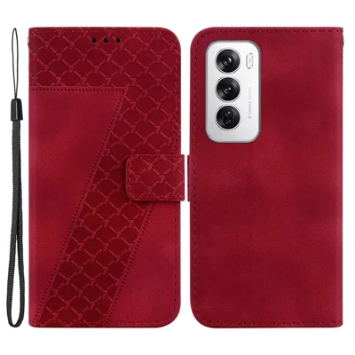 For Oppo Reno12 5G (Global) Case 7-Shaped Pattern Imprint Leather Phone Cover - Red