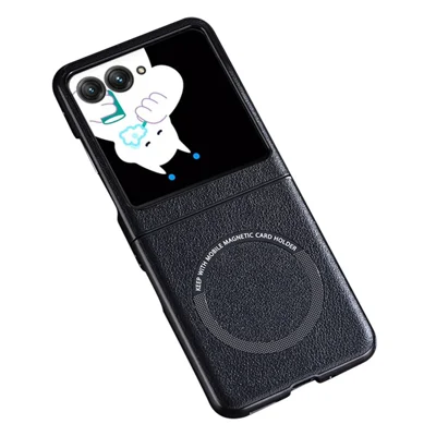 Magnetic Case For Motorola Razr 70 / 60 / 50 5G / Razr 2026 / 2025 / 2024 Leather+PC Phone Cover - Black