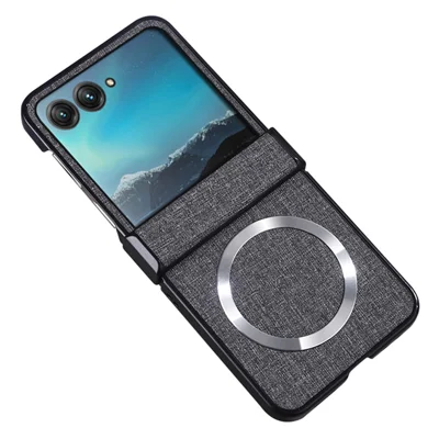 Magnetic Case For Motorola Razr 70 / 60 / 50 5G / Razr 2026 / 2025 / 2024 Hinge Design PC+Cloth Phone Cover - Grey