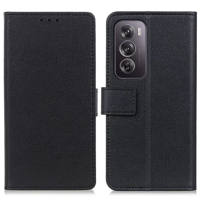 For Oppo Reno12 Pro 5G (Global) Textured Phone Case PU Leather Phone Stand Cover - Black