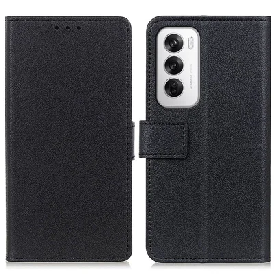 For Oppo Reno12 5G (Global) Textured Phone Case PU Leather Phone Stand Cover - Black