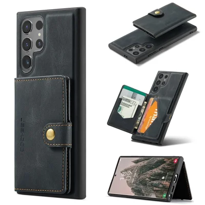 JEEHOOD J01 For Samsung Galaxy S24 Ultra Case Kickstand Phone Cover Detachable Card Bag - Black