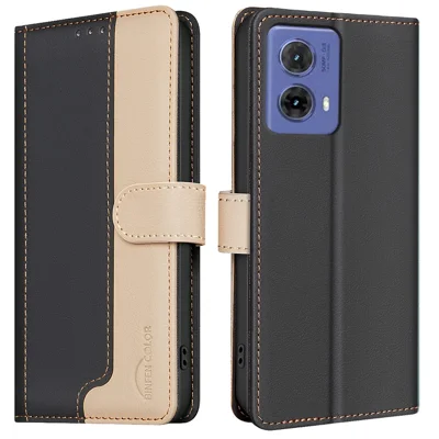 BINFEN COLOR BF33 For Motorola Moto G85 5G / S50 Neo 5G Case Dual Color Leather Phone Wallet Cover - Black
