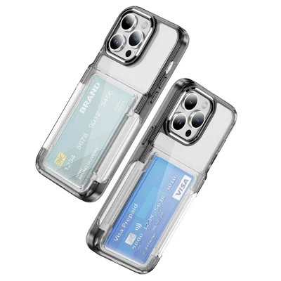 For iPhone 16 Pro Max Case TPU + Acrylic Kickstand Phone Cover Card Holder - Transparent Black