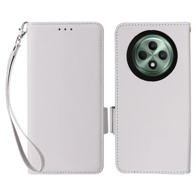 For Oppo Reno12 F 5G / Oppo F27 5G Case with Wrist Strap Litchi Texture PU Leather Wallet Phone Cover - White