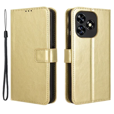 For Oukitel C51 Leather Phone Case Wallet Crazy Horse Texture - Gold