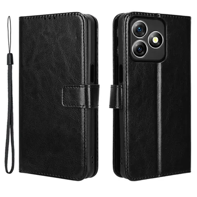 For Ulefone Note 18 Ultra Leather Phone Case Wallet Crazy Horse Texture - Black