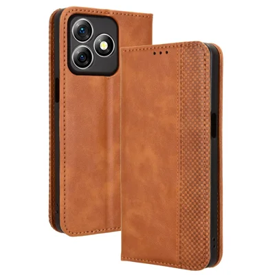 For Ulefone Note 18 Ultra Case Retro PU Leather Wallet Phone Cover Stand - Brown