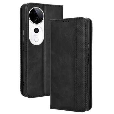 For vivo S19 Pro 5G  /  V40 5G Case Retro PU Leather Wallet Phone Cover Stand - Black