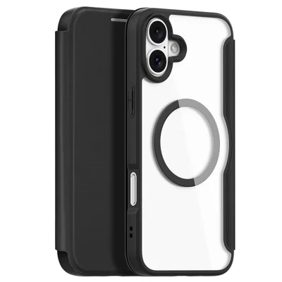 DUX DUCIS Skin X Pro til iPhone 16 Magnetisk Case med Kortlomme, Flipdæksel i PU Læder - Sort