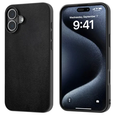 Voor iPhone 16 Plus hoesje Anti-val PU leer coating TPU+PC telefoonhoes - Zwart