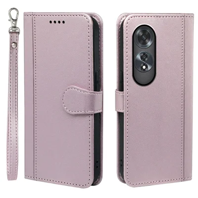HX02 For Oppo A60 4G Case Magnetic Closure Leather Wallet Phone Cover with Strap - Rose Gold