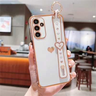 For Samsung Galaxy A35 5G Case Flexible TPU Love Heart Cute Phone Cover Wristband - Ivory White