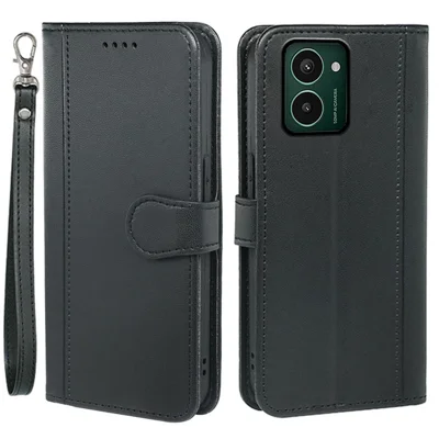 HX02 voor HMD Pulse Pro hoes portemonnee lederen telefoonhoes met bandje - Zwart