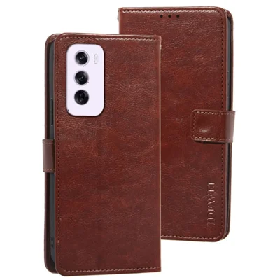 IDEWEI For Oppo Reno12 5G (Global) Stand Case Crazy Horse Texture Leather Phone Cover - Brown