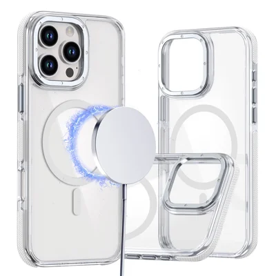 For iPhone 16 Pro Max Case Anti-Drop Dual Color PC+TPU Transparent Phone Cover Compatible with MagSafe - White