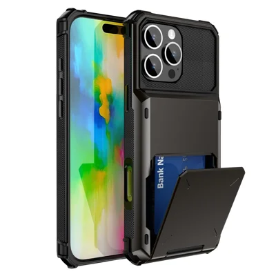 For iPhone 16 Pro Max Phone Cover PC+TPU Dual Layer Back Case with Card Holder - Black