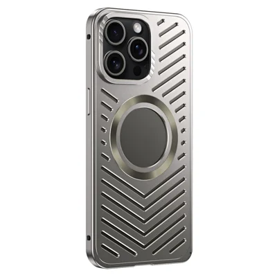 For iPhone 15 Pro Max Case Heat Dissipation Hollow Aluminium Alloy Phone Cover - Titanium