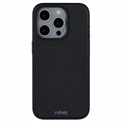 X-LEVEL For iPhone 14 Pro Case Hard PC Scratch-Resistant Phone Cover Carbon Nano Fiber Texture - Black
