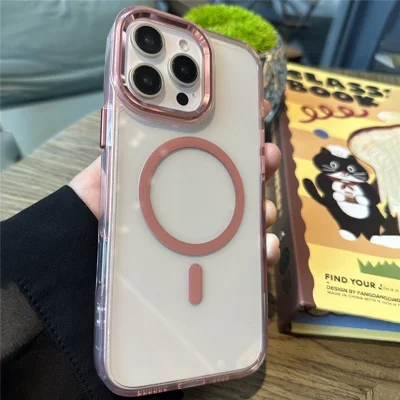 Voor iPhone 16 Pro-hoesje compatibel met MagSafe PC+TPU stootvaste telefoonhoes - Roze