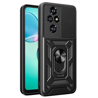 Kickstand-fodral för Honor 200 Pro 5G PC+TPU mobilskal med glidande kamerlock - Svart