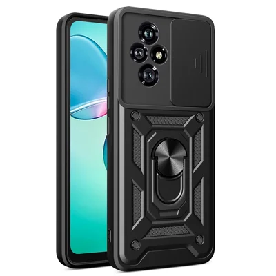 For Honor 200 5G Case Kickstand PC+TPU Phone Cover with Slide Camera Lid - Black