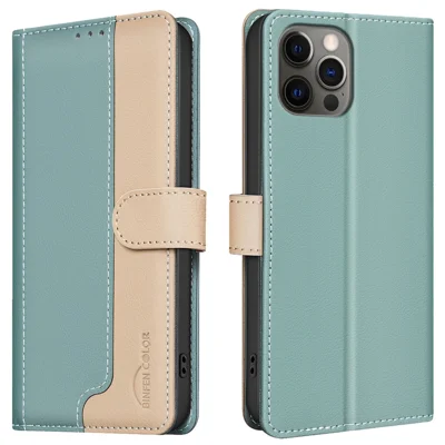 BINFEN COLOR BF33 For iPhone 13 Pro Case RFID Blocking Leather Wallet Flip Phone Cover - Green