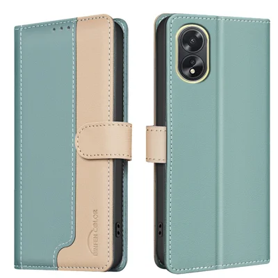 BINFEN COLOR BF33 For Oppo A18 4G / A38 4G Leather Case Stand RFID Blocking Card Slots - Green