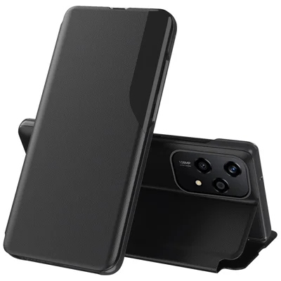 For Honor 200 Lite Phone Case Folio Flip PU Leather Stand Cover - Black