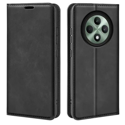For Oppo Reno12 F 5G Case Skin-Touch Leather Wallet Phone Cover - Black