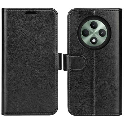 For Oppo Reno12 F 5G Case Crazy Horse Texture Leather Stand Phone Cover with Wallet - Black